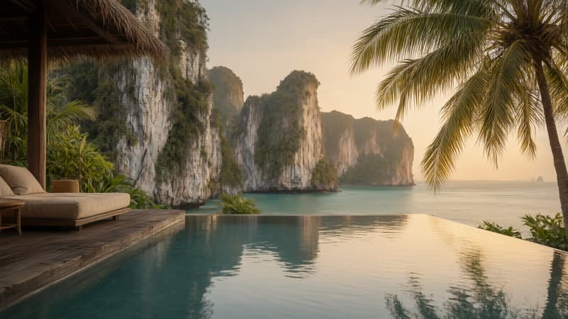 Resort boutique en Ao Nang, Krabi, con piscina frente a los acantilados