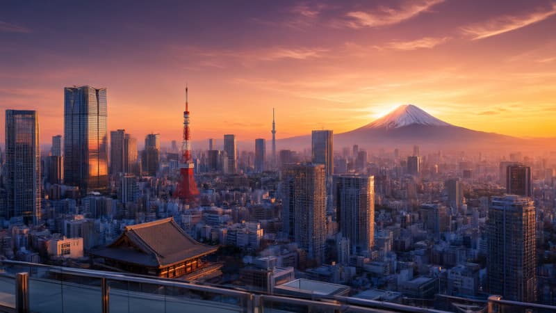 Hero: Tokio con Monte Fuji al atardecer